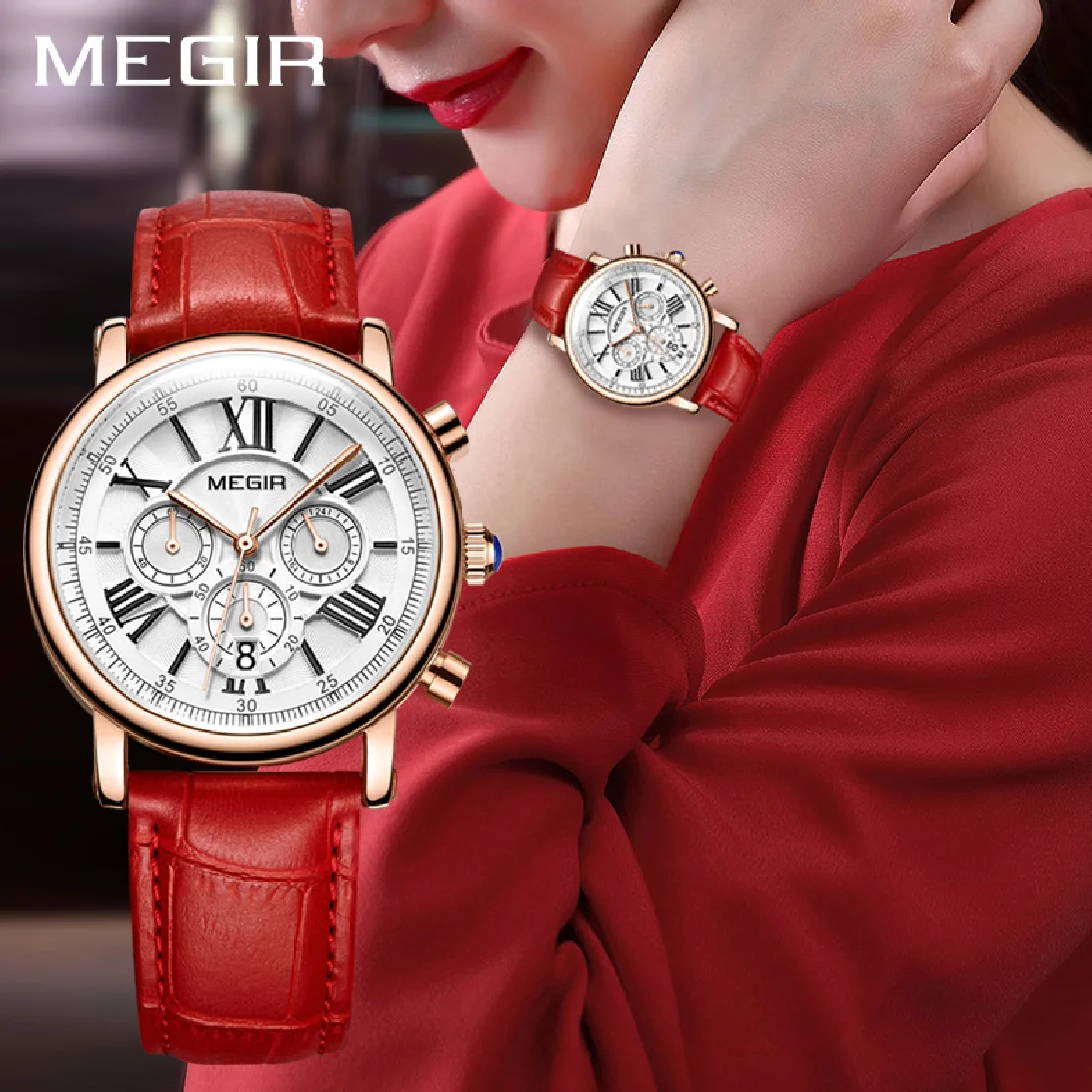 MEGIR Women Casual Red Quartz Watches Chronograph Waterproof Luxury Brand Leather Strap Fashion Ladies Dress Clock Wristwatches
MEGIR Women Casual Red Quartz Watches Chronograph Waterproof Luxury Brand Leather Strap Fashion Ladies Dress Clock Wristwatches