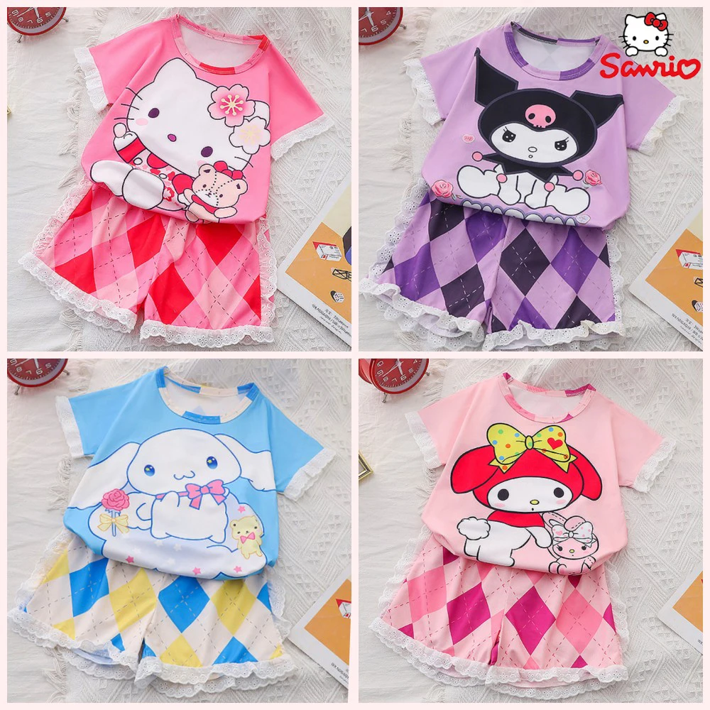 Sanrio Hello Kitty Pajamas Set Kawaii Kuromi Cinnamoroll My Melody Children Sleepwear Anime Short Sleeve Home Clothes Girls Gift
Sanrio Hello Kitty Pajamas Set Kawaii Kuromi Cinnamoroll My Melody Children Sleepwear Anime Short Sleeve Home Clothes Girls Gift