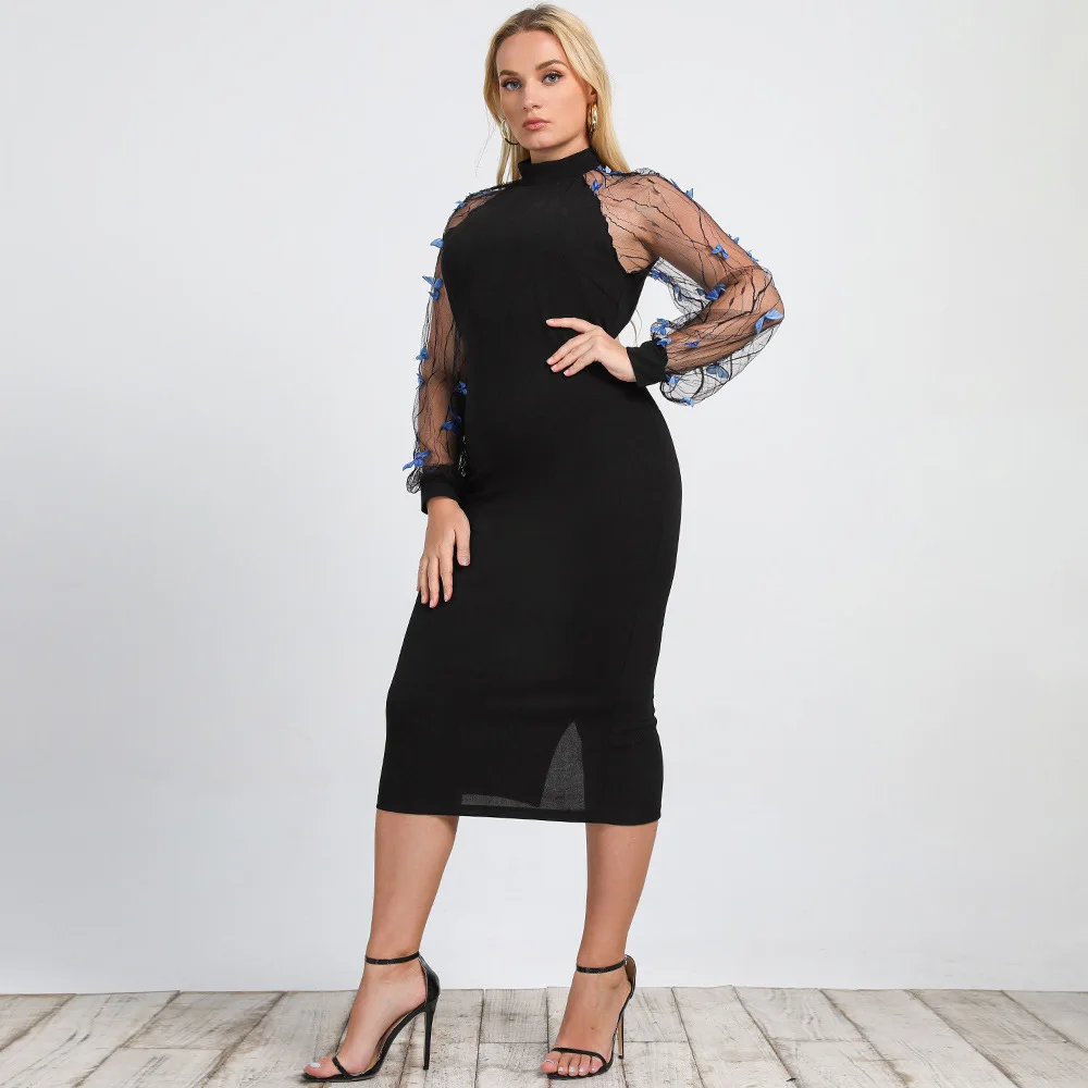 Black Dresses Long Tulle Lantern Sleeve Knee Length Bodycon Patchwork Evening Birthday Office Outfits Plus Size 4XL Gowns 2022
Black Dresses Long Tulle Lantern Sleeve Knee Length Bodycon Patchwork Evening Birthday Office Outfits Plus Size 4XL Gowns 2022