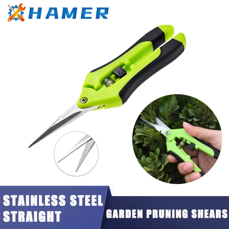 Stainless Steel Straight Garden Pruning Shears Pruner Fruit Picking Household Potted Weed Pruning Scissors Pruning Tools
Stainless Steel Straight Garden Pruning Shears Pruner Fruit Picking Household Potted Weed Pruning Scissors Pruning Tools