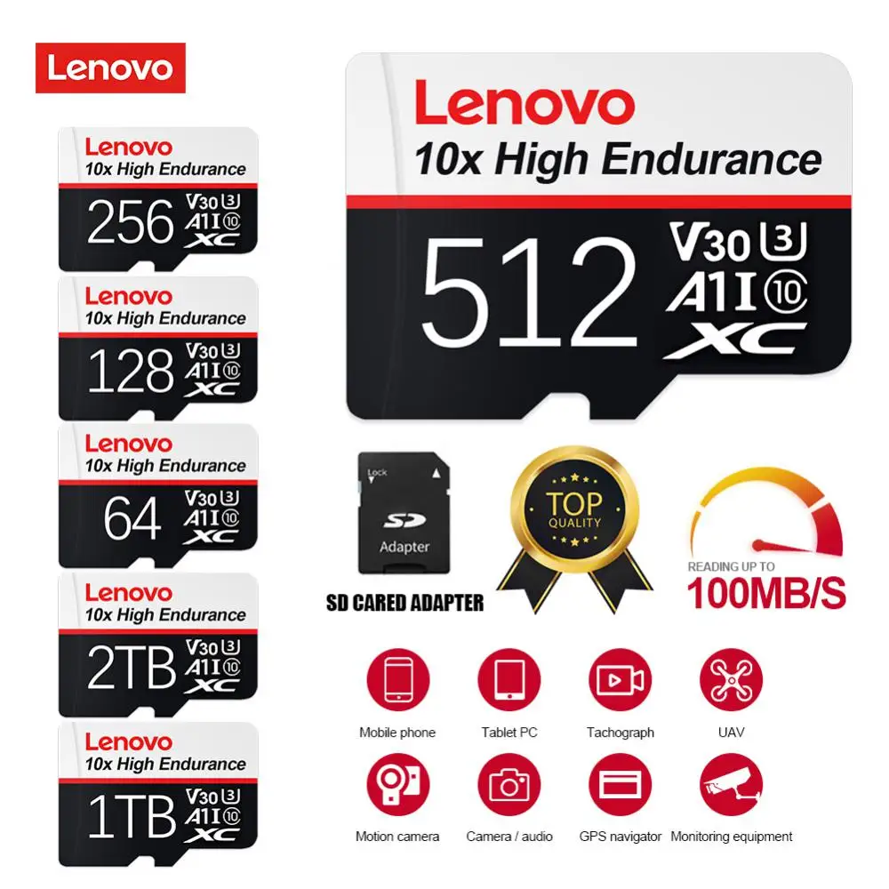 

Карта памяти Lenovo Class 10 128 ГБ 512 ГБ 256 ГБ Micro TF карта 64 ГБ 256 ГБ 1 ТБ SDCS2 100 МБ/с Чтение SD скорость флэш-карты для планшета