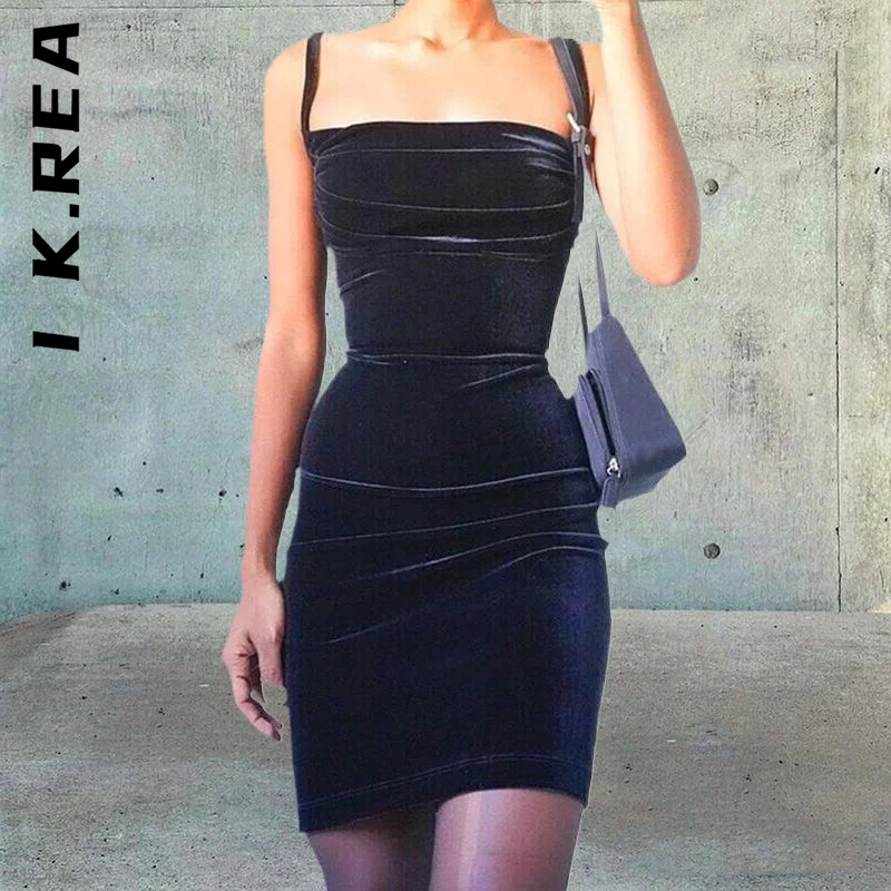 I K.Rea Women New Dress Sleeveless Off Shoulder Black Velvet Spaghetti Strap Ruched Dress Soft Female Dresses Woman Vestidos
I K.Rea Women New Dress Sleeveless Off Shoulder Black Velvet Spaghetti Strap Ruched Dress Soft Female Dresses Woman Vestidos