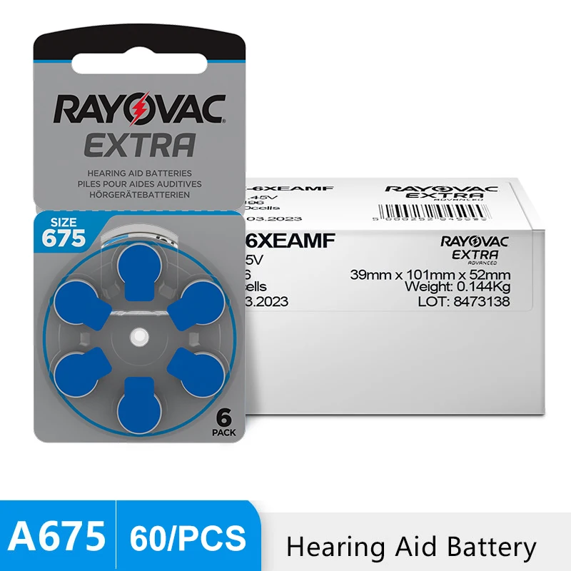 

60PCS Hearing Aid Batteries 10 Cards RAYOVAC EXTRA Zinc Air Battery 1.45V A312 10 A13 675 PR41 For BTE CIC RIC OE Hearing Aids