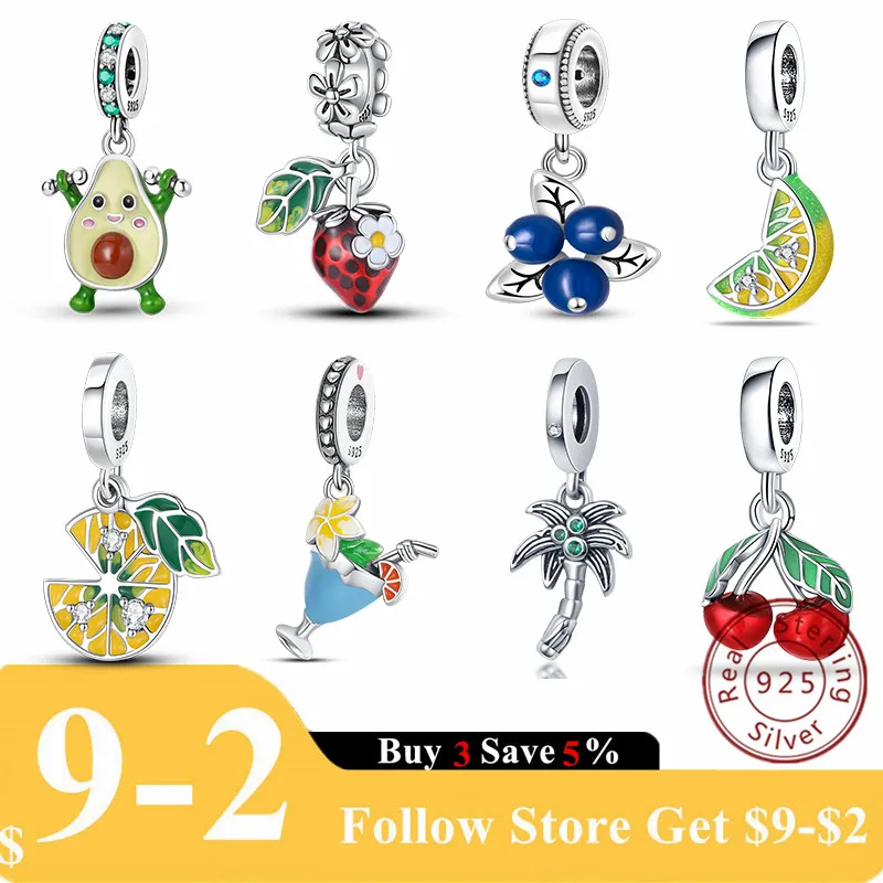 

Fruits Charms Fit Pandora Original Bracelet 925 Sterling Silver Avocado Cherry Strawberry Lemon Charms DIY Jewelry Making Gift