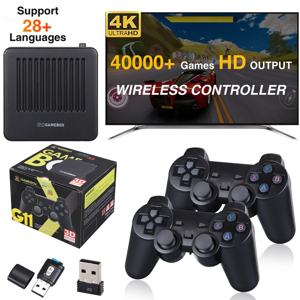 

Двойная система 4K видео игровая консоль ТВ игры плеер беспроводной геймпад встроенные 40000 + игр 128G TV Box Поддержка NDS/PS1/PSP/N64