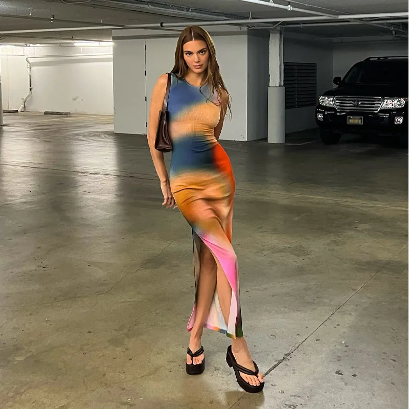 Woman Sleeveless Rib Midi Dress Tie Dye Printed O Neck Split Bodycon Midi Dress S-L D248278W
Woman Sleeveless Rib Midi Dress Tie Dye Printed O Neck Split Bodycon Midi Dress S-L D248278W