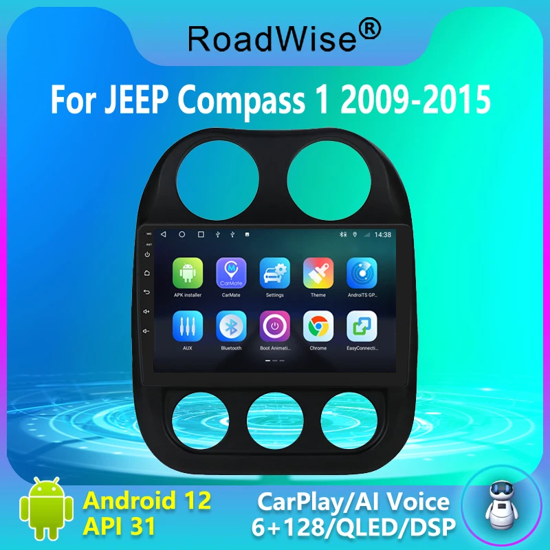 

Roadwise Android 12 Car Radio For JEEP Compass Patriot 2010 - 2013 2014 2016 4G Wifi GPS DSP DVD 2 DIN Carplay Autoradio Stereo