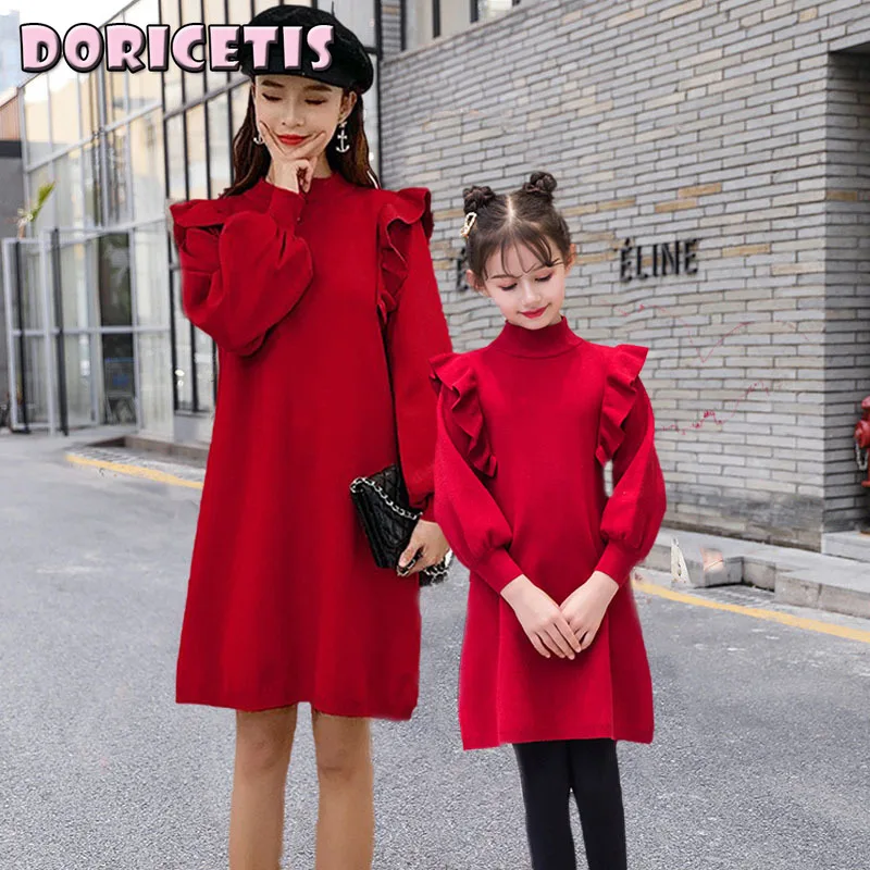 Parent Child Dress Solid Color Ruffles Decoration Turtleneck Long Sleeve Sweater Skirt New Style Spring Go Outing Activity Dress
Parent Child Dress Solid Color Ruffles Decoration Turtleneck Long Sleeve Sweater Skirt New Style Spring Go Outing Activity Dress