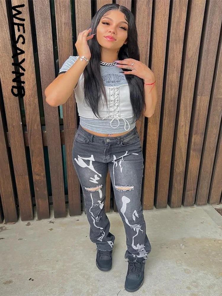 Wholesale y2k Clothes Casual Jeans Pants For Women 2022 Fashion High Waist Hole Denim Trousers Gray Pants Streetwear
Wholesale y2k Clothes Casual Jeans Pants For Women 2022 Fashion High Waist Hole Denim Trousers Gray Pants Streetwear