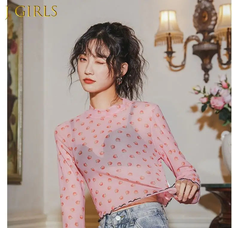 J GIRLS T-shirts Women Sexy Thin Mesh Fruit-printed Sweet Girl Slim Long-sleeve Soft Pink Streetwear Top Edible Tree Fungus
J GIRLS T-shirts Women Sexy Thin Mesh Fruit-printed Sweet Girl Slim Long-sleeve Soft Pink Streetwear Top Edible Tree Fungus