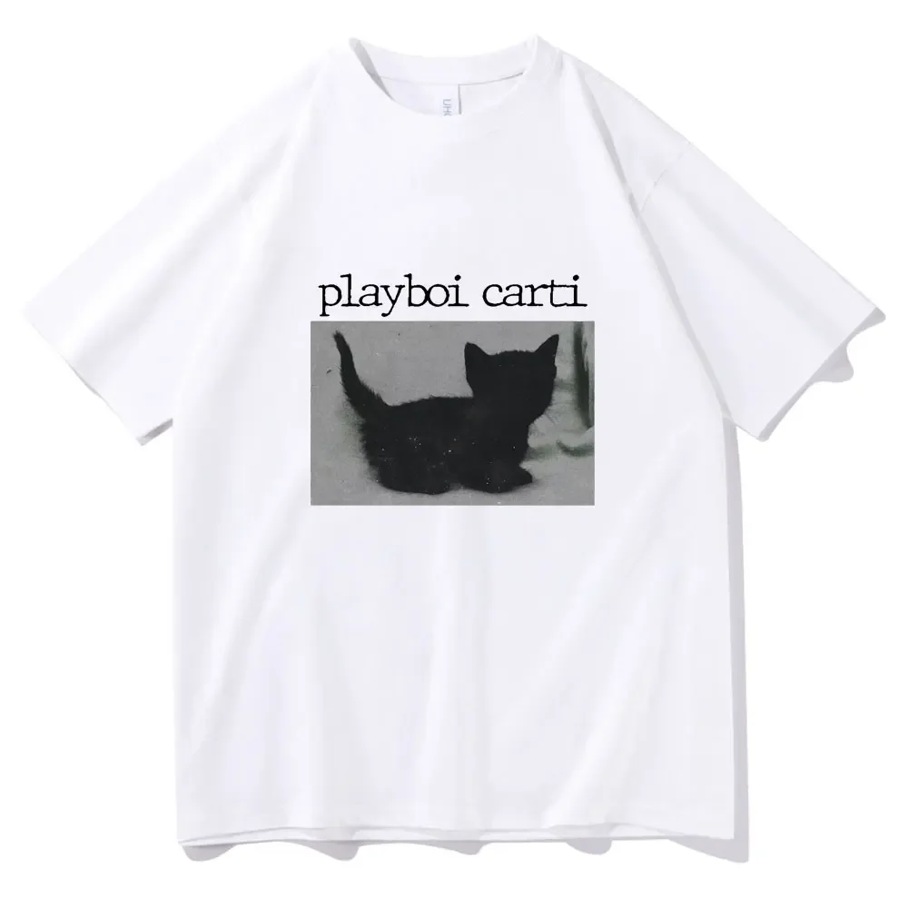 

Cute Cat Print T-shirt Playboi Carti Oversized Hip-Hop T Shirts Harajuku Print Tee Regular Mens Tops Quality Men Rapper Tshirt