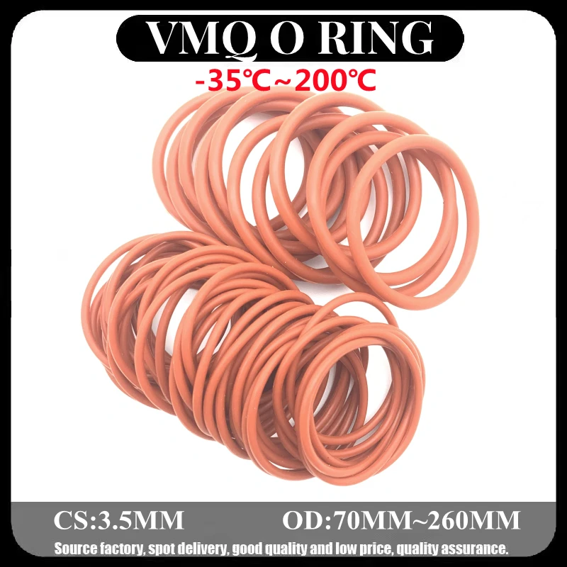 

10pcs VMQ O Ring Seal Gasket Thickness CS 3.5mm OD 70~260mm Silicone Rubber Insulated Waterproof Washer Round Shape Nontoxic Red