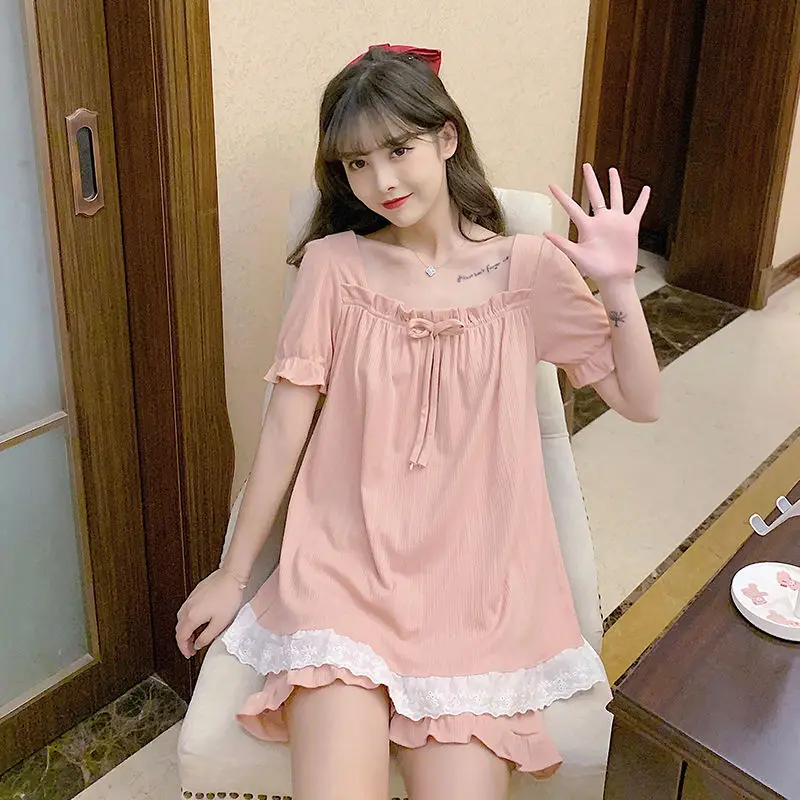 Women Cotton 2Pcs Pajamas Suit Sweet Lace Trim Nightwear Ruffles Square Neck Top&shorts Loose Homewear Baggy Sleep Set Lingerie
Women Cotton 2Pcs Pajamas Suit Sweet Lace Trim Nightwear Ruffles Square Neck Top&shorts Loose Homewear Baggy Sleep Set Lingerie