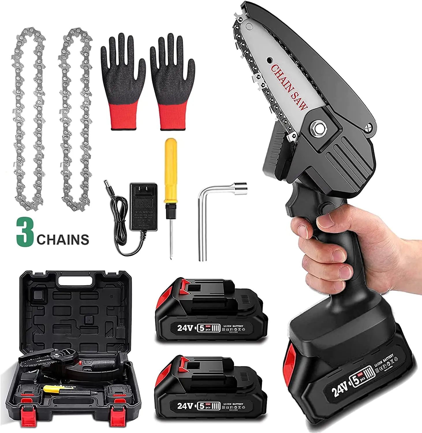 Mini Chainsaw Cordless, 24v Electric Battery Powered Chain Saw, AsFrost 4 Inch One-Hand Operated Portable Metal wall plate
Mini Chainsaw Cordless, 24v Electric Battery Powered Chain Saw, AsFrost 4 Inch One-Hand Operated Portable Metal wall plate
