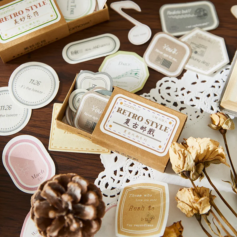 45pcs/pack Creative Stickers Vintage Scrapbooking for Journaling Aesthetic Boxed Kawaii Stationery Planner Custom Label Sticker
45pcs/pack Creative Stickers Vintage Scrapbooking for Journaling Aesthetic Boxed Kawaii Stationery Planner Custom Label Sticker