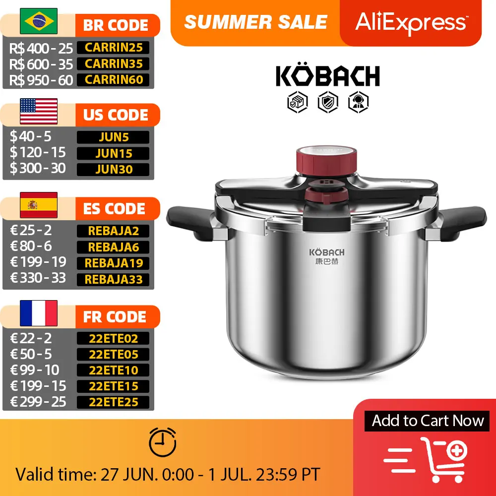 KOBACH Pressure Cooker Multifunctional Pressure-Limited Explosion-proof Pressure Cooker Stainless Steel Kitchen Cookware
KOBACH Pressure Cooker Multifunctional Pressure-Limited Explosion-proof Pressure Cooker Stainless Steel Kitchen Cookware