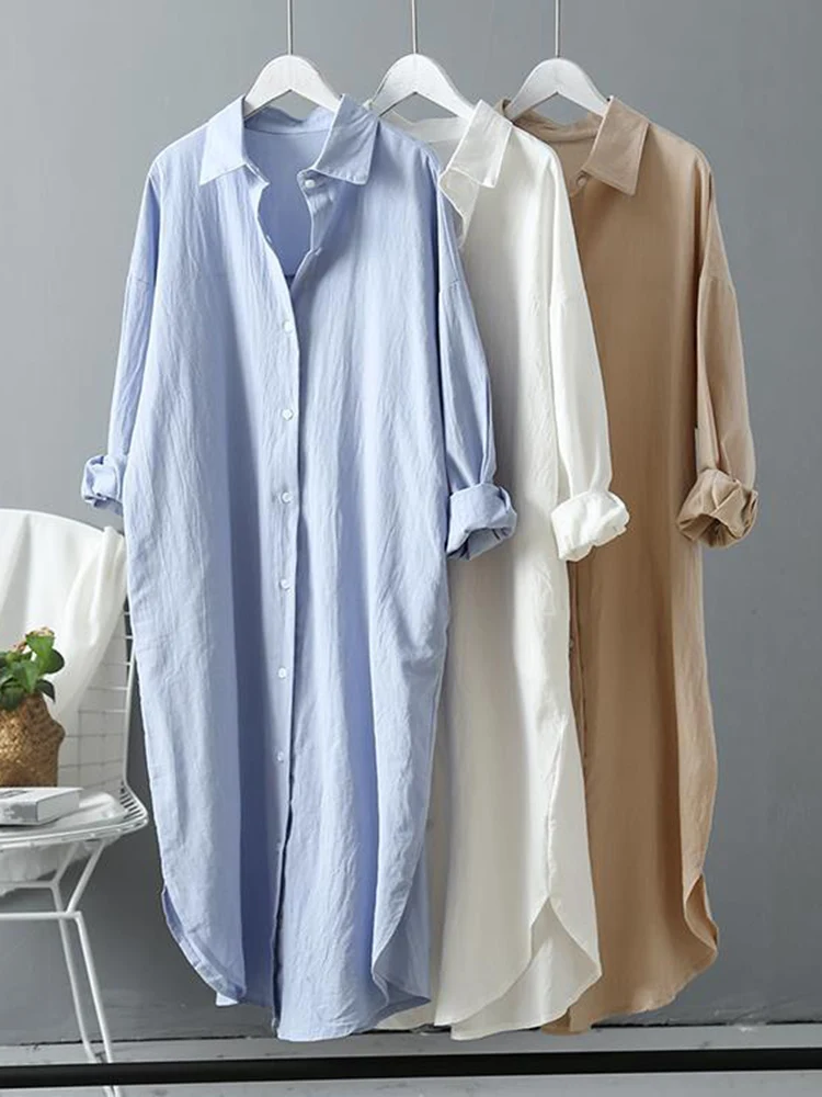 Cotton Linen Long-sleeved White Shirt Women Summer Spring Long Dresses Shirt New Loose Lazy Style Single Breasted Long Blouse
Cotton Linen Long-sleeved White Shirt Women Summer Spring Long Dresses Shirt New Loose Lazy Style Single Breasted Long Blouse