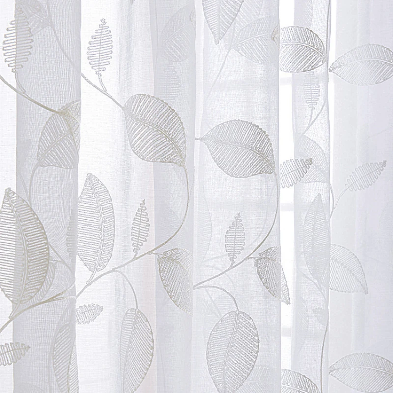 

Белый тюль для гостиной, столовой, спальни с вышивкой листьев, ткань с вышивкой на заказ, простой пасторальный декор для окна комнаты