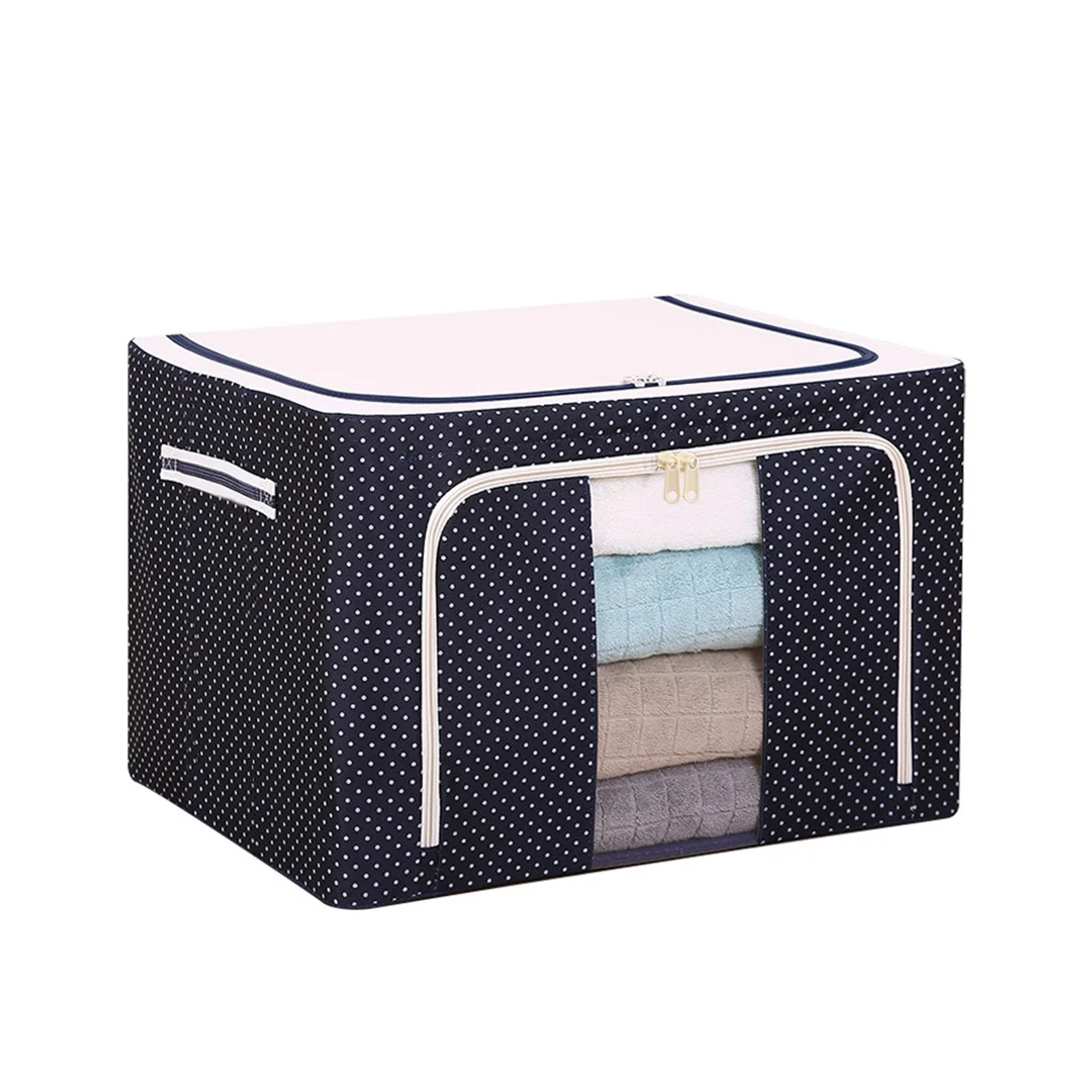66L Oxford Fabric Clothing Storage Box with Steel Frame Folding Bag Clear Zipper for Clothes
66L Oxford Fabric Clothing Storage Box with Steel Frame Folding Bag Clear Zipper for Clothes
