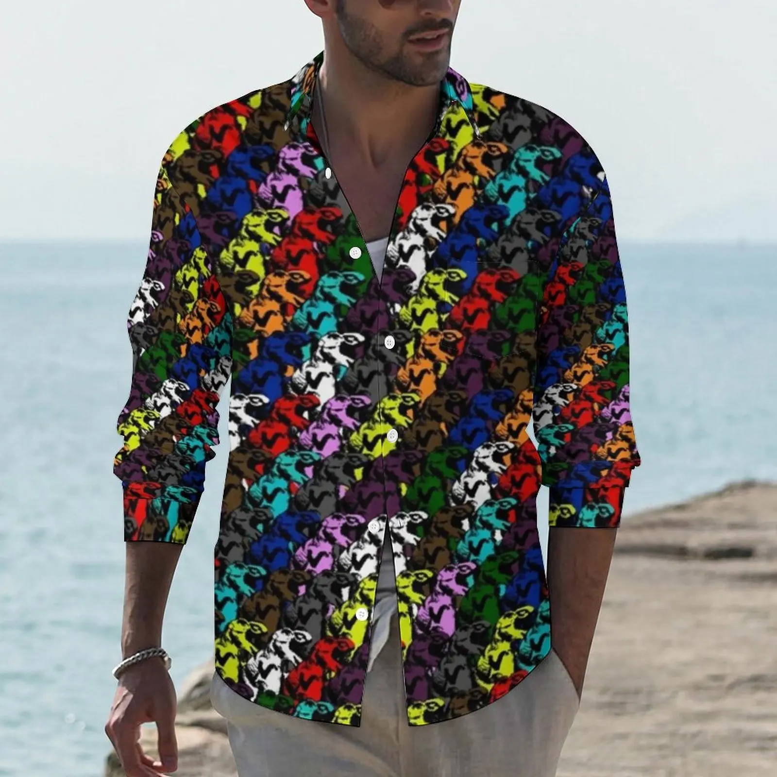 Dinosaur Rainbow Shirt Male Abstract Animal Print Casual Shirts Autumn Street Style Blouses Long Sleeve Trending Oversized Top
Dinosaur Rainbow Shirt Male Abstract Animal Print Casual Shirts Autumn Street Style Blouses Long Sleeve Trending Oversized Top