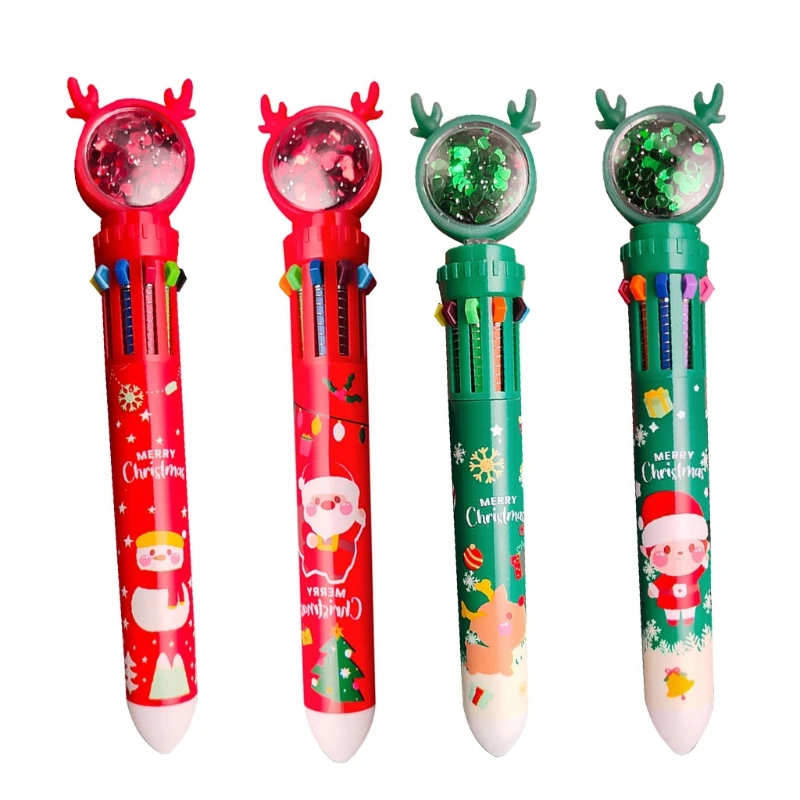 

Bling 10 in1 Retractable Ballpoint Pen 0.5mm Point Xmas Themed Barrel for School Prize Classroom Rewards Novelty Present