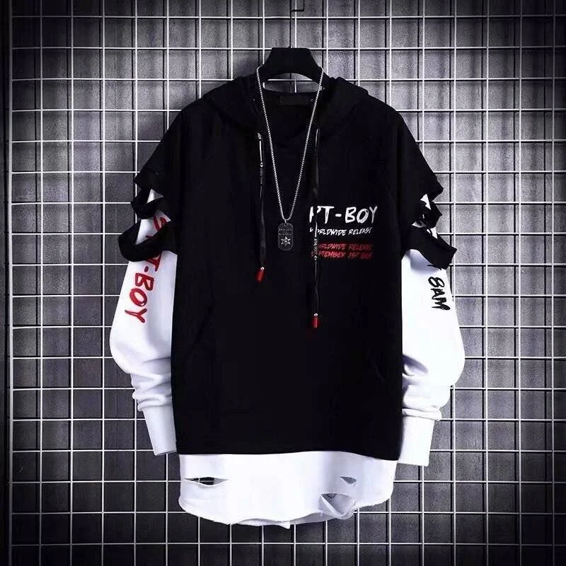 Fashion Autumn Hip Hop Sweater Men's Japanese Ins Loose Hole Long Sleeve Fake Two-piece Hoodie Top Coat ZHN
Fashion Autumn Hip Hop Sweater Men's Japanese Ins Loose Hole Long Sleeve Fake Two-piece Hoodie Top Coat ZHN