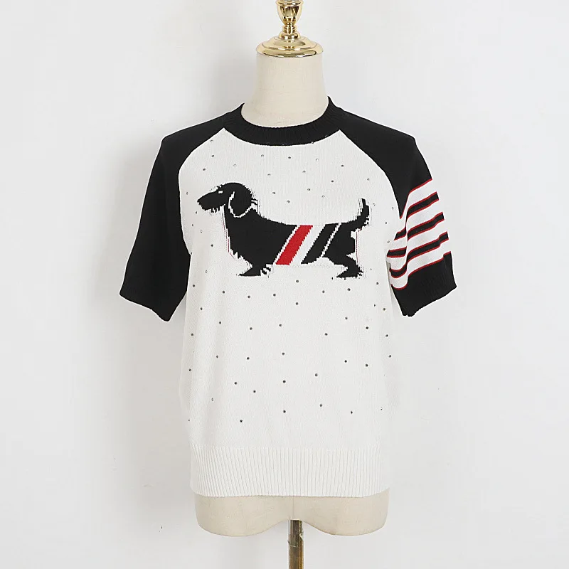 High Quality Korean Style New Summer Top TB Four Bars Puppy Animal Pattern Ice Silk Rhinestone Sweater
High Quality Korean Style New Summer Top TB Four Bars Puppy Animal Pattern Ice Silk Rhinestone Sweater