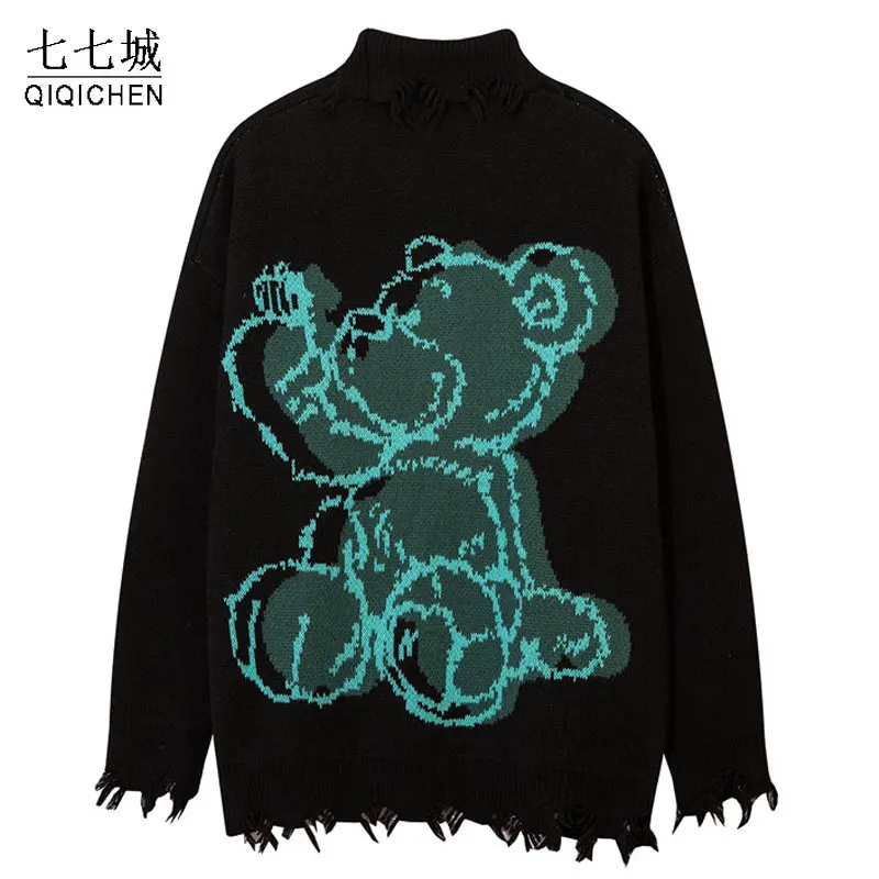 Tattered Knitting Turtleneck Sweater Men College Cartoon Bear Harajuku Y2K Pullover Hip Hop Vintage Loose Winter Autumn Sweaters
Tattered Knitting Turtleneck Sweater Men College Cartoon Bear Harajuku Y2K Pullover Hip Hop Vintage Loose Winter Autumn Sweaters
