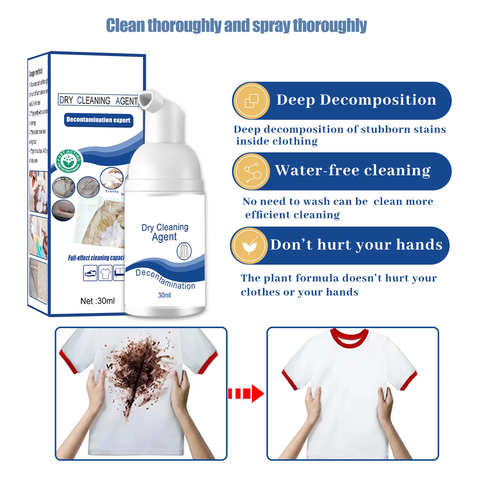 Down Wear Detergent Dry Cleaner Down Jacket Wash Free Foam Sprays 30ML Stain Remover For Shoes Jackets Clothes Efficient
Down Wear Detergent Dry Cleaner Down Jacket Wash Free Foam Sprays 30ML Stain Remover For Shoes Jackets Clothes Efficient