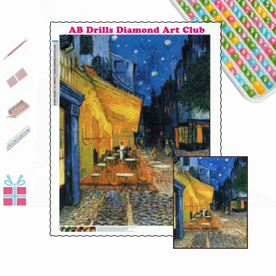 

Van Gogh Famous Painting "Cafe Terrace at Night" 5D DIY AB Drills Diamond Painting Mosaic Cross Stitch Kit Embroidery Home Decor
