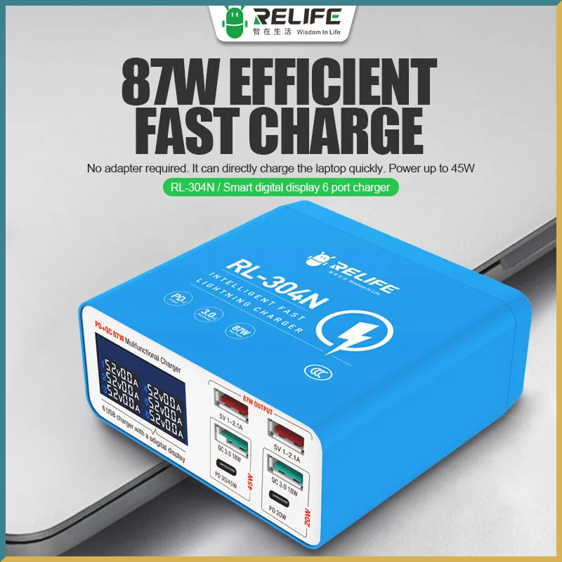 RELIFE RL-304N Intelligent High Power 6 Port PD3.0+QC3.0 Fast Charger 45W High Power Suitable for Charging Digital Devices
RELIFE RL-304N Intelligent High Power 6 Port PD3.0+QC3.0 Fast Charger 45W High Power Suitable for Charging Digital Devices