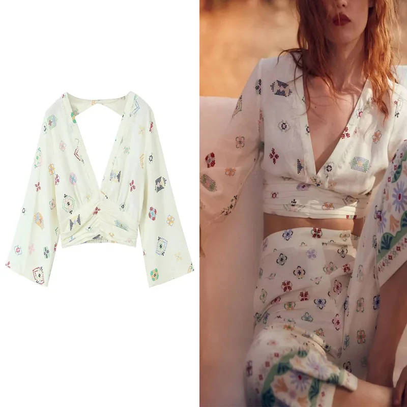 TRAF 2023 Womens Linen Print Top Sexy V-neck Long Sleeves Shot Tops Side Hidden Zipper Top + Casual Wide Leg Pants Two Piece Set
TRAF 2023 Womens Linen Print Top Sexy V-neck Long Sleeves Shot Tops Side Hidden Zipper Top + Casual Wide Leg Pants Two Piece Set