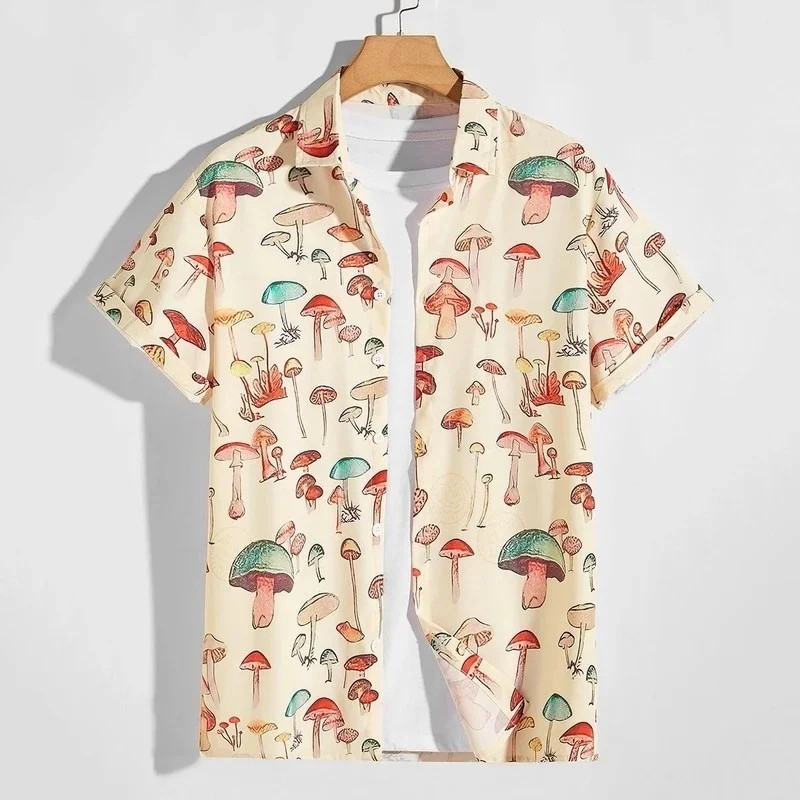 

Рубашки, летние мужские милые футболки с отворотом, рукава с отворотом, красочные элементы, узоры, принты, повседневные футболки с пуговицами