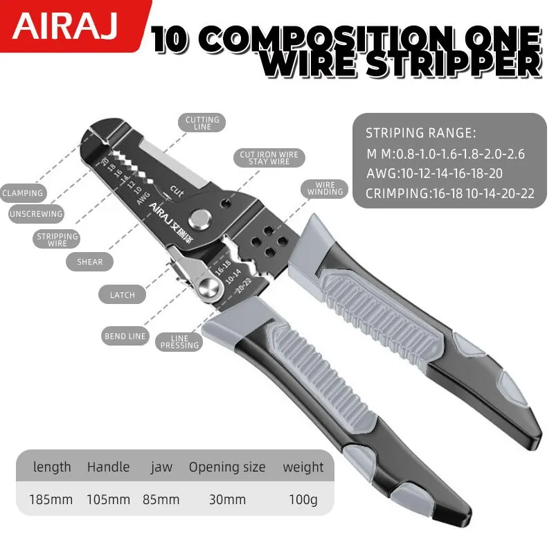 AIRAJ 7-дюймовые Многофункциональные Автоматические Плоскогубцы, Резак Для Проволоки Из Углеродистой Стали
AIRAJ 7-дюймовые Многофункциональные Автоматические Плоскогубцы, Резак Для Проволоки Из Углеродистой Стали