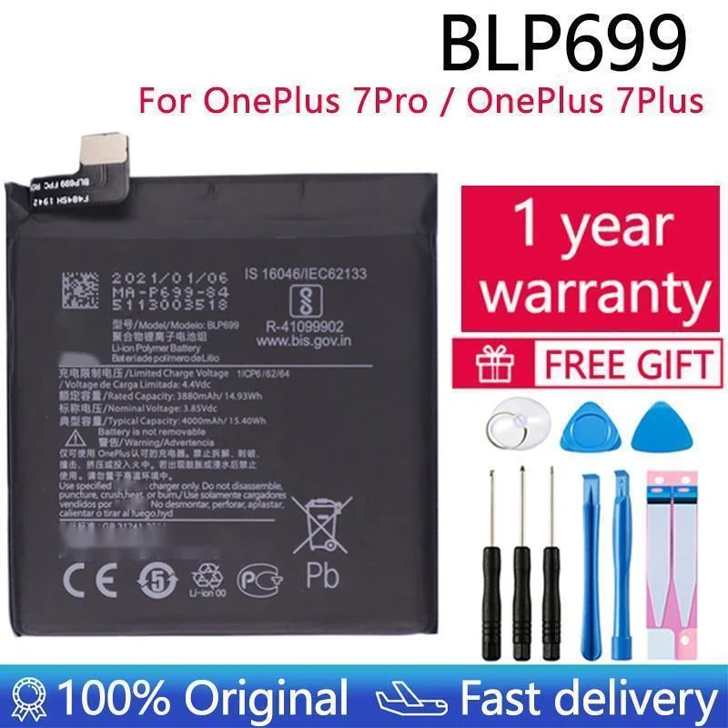 100% Original New Replacement Battery 4000mAh BLP699 For OnePlus 7Pro 7 Pro 7 Plus Mobile Phone Batteries + Free Tools
100% Original New Replacement Battery 4000mAh BLP699 For OnePlus 7Pro 7 Pro 7 Plus Mobile Phone Batteries + Free Tools