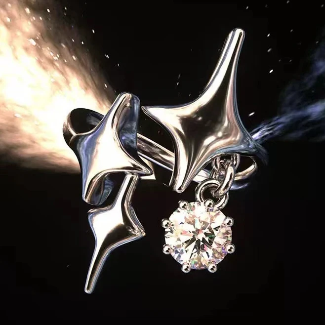 Trendy Personality Creative Rings for Women Design Four-pointed Star Ring Rhinestone Circle Temperament Aesthetic Jewelry Gift 
Trendy Personality Creative Rings for Women Design Four-pointed Star Ring Rhinestone Circle Temperament Aesthetic Jewelry Gift