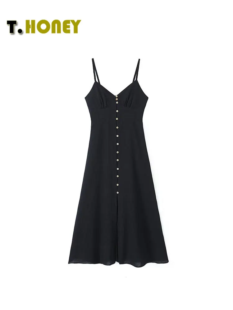 TELLHONEY Women Fashion V-Neck Pleats Hem Slit Midi Dress Female Casual Sleeveless Button Decoration High Waist A Line Dresses
TELLHONEY Women Fashion V-Neck Pleats Hem Slit Midi Dress Female Casual Sleeveless Button Decoration High Waist A Line Dresses