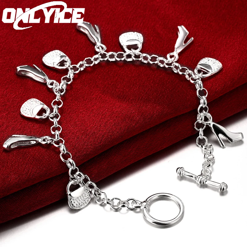 925 Sterling Silver High Heels Bags Pendant Chain Bracelet For Women Fashion Jewelry Wedding Party Popular Charm Accessories
925 Sterling Silver High Heels Bags Pendant Chain Bracelet For Women Fashion Jewelry Wedding Party Popular Charm Accessories