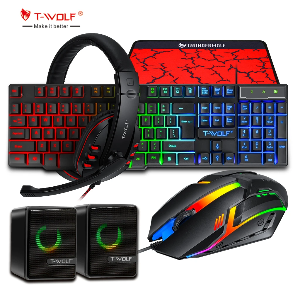 TWOLF TF850 Gaming Keyboard Mouse And Gaming Headset And Speaker Mouse Pad Wired RGB Backlight
TWOLF TF850 Gaming Keyboard Mouse And Gaming Headset And Speaker Mouse Pad Wired RGB Backlight
