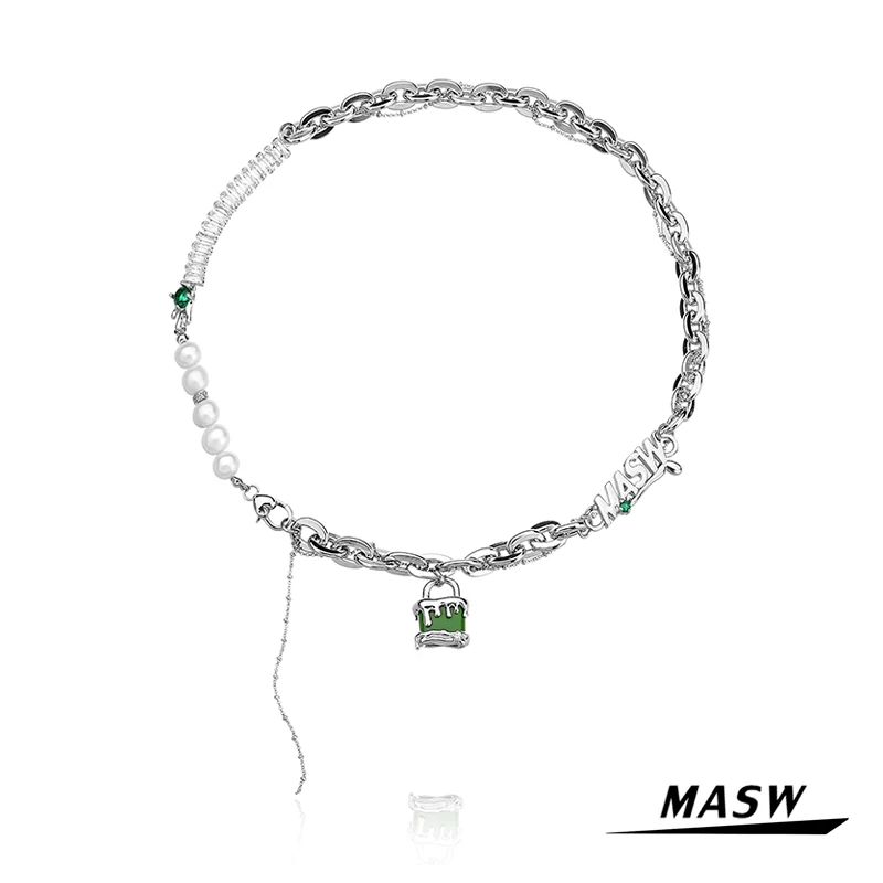 MASW One Layer Chain Necklace 2021 New Trend Brass Metal Natural Pearl Zircon Green Resin Pendatn Necklace Women Jewelry Gifts
MASW One Layer Chain Necklace 2021 New Trend Brass Metal Natural Pearl Zircon Green Resin Pendatn Necklace Women Jewelry Gifts