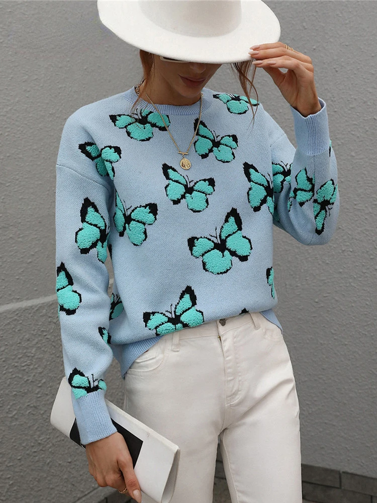 Butterfly Print Sweater Women Warm Pullovers Long Sleeve Knitted Tops Jumpers Knitting Pull Autumn Winter Thick Knit Sweaters
Butterfly Print Sweater Women Warm Pullovers Long Sleeve Knitted Tops Jumpers Knitting Pull Autumn Winter Thick Knit Sweaters