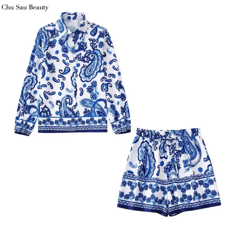 2022 New Women Printed Blouse Fashion Lapel Long Sleeve Single Breasted Loose Blouse Casual Elastic Waist Printed Shorts
2022 New Women Printed Blouse Fashion Lapel Long Sleeve Single Breasted Loose Blouse Casual Elastic Waist Printed Shorts