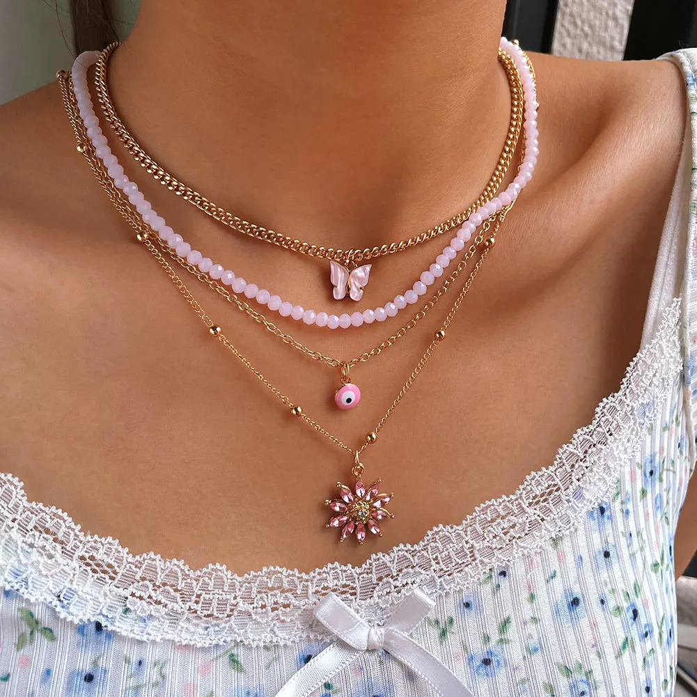 Y2K Fashion Pink Butterfly Evil Eye Beads Pendant Necklace For Women Multi-layer Crystal Flower Beaded Choker Necklace Jewelry
Y2K Fashion Pink Butterfly Evil Eye Beads Pendant Necklace For Women Multi-layer Crystal Flower Beaded Choker Necklace Jewelry