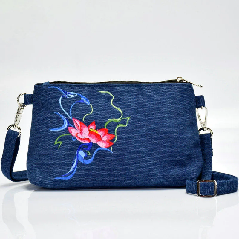 

Ethnic Embroidery Small Square Bag Canvas Bag Embroidery Diagonal Shoulder Women's Bag Portable Mom Mobile Phone Change Bag