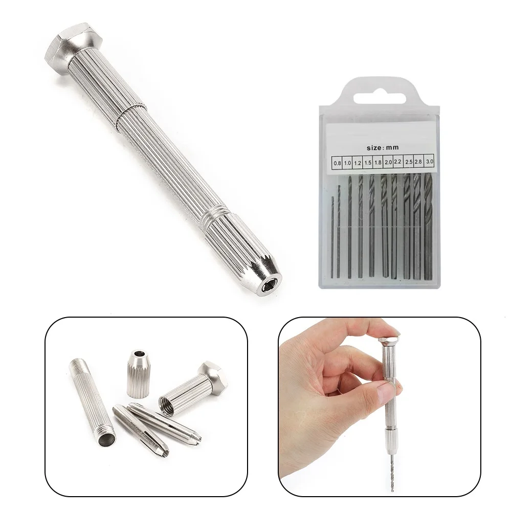 

Mini Hand Drill With Keyless Chuck 10Pcs 0.8mm-3.0mm HSS Drill Bits For DIY Tool For Drilling Wood/Jin Gang/Linden Metals