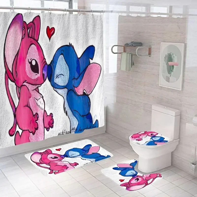 

Штора для душа Disney с Лило-стичем, водонепроницаемый занавеска в ванную комнату с комплектом крючков, мягкий коврик для ванной, коврик для туалета
