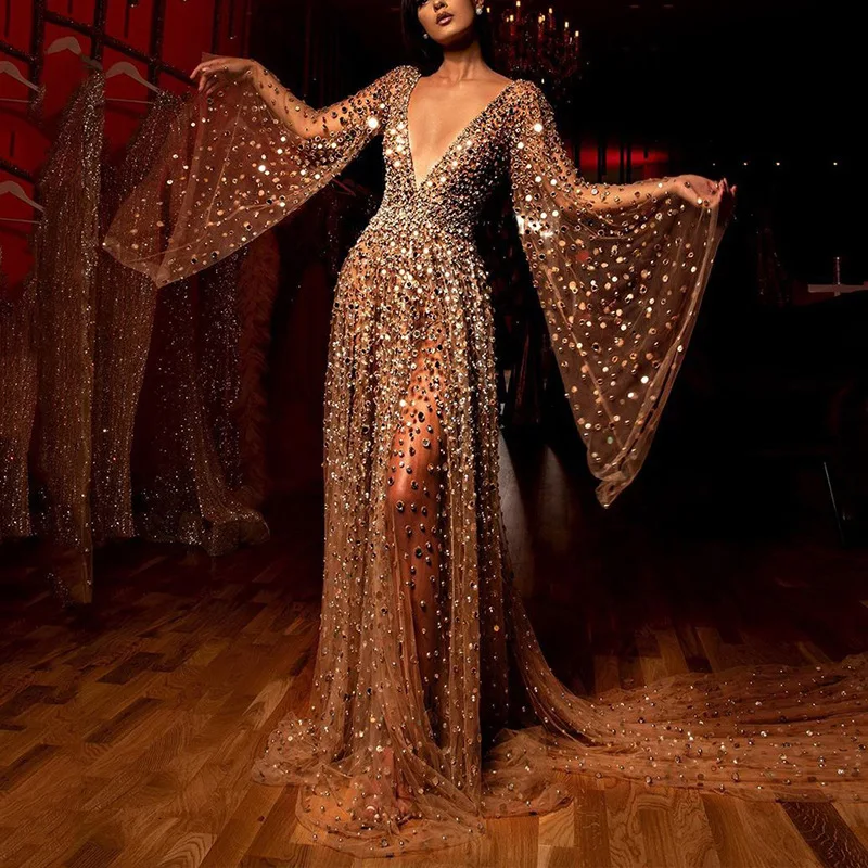 Women Sexy Deep V Neck Cocktail Party Evening Dress Fashion Elegant Long Flare Sleeve High Waist Corset Floor Length Dress
Women Sexy Deep V Neck Cocktail Party Evening Dress Fashion Elegant Long Flare Sleeve High Waist Corset Floor Length Dress