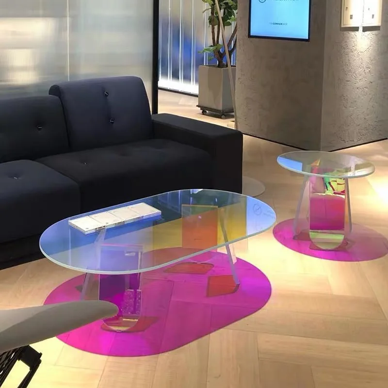 120cm Acrylic Rainbow Color Coffee Table Iridescent Glass End Table Round Side Table Modern Accent Table for Living Room
120cm Acrylic Rainbow Color Coffee Table Iridescent Glass End Table Round Side Table Modern Accent Table for Living Room