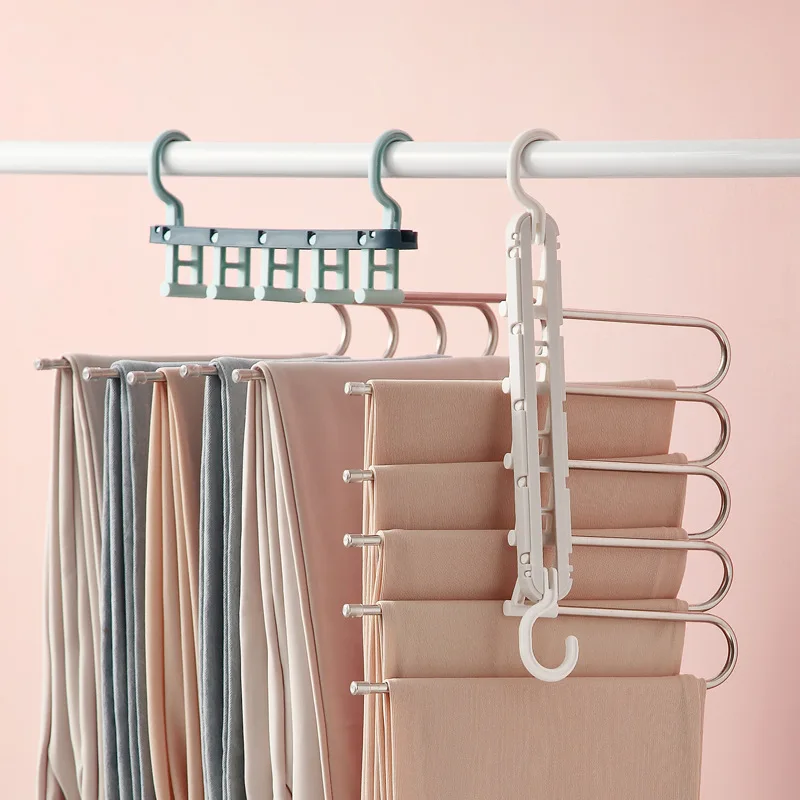 

5 In1 Save Space Pants Hanger Collapsible Towel Tie Hook Multi-functional Clothes Trouser Rack Wardrobe Closet Organizer Storage