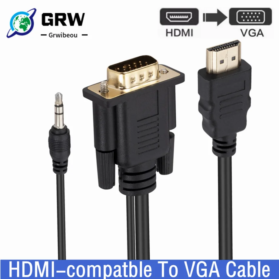 

1.8m HDMI-compatble To VGA Cable Adapter With 3.5Mm Audio Cable 1080P HDMI-compatble Male to VGA Male For PC TV Box Projector